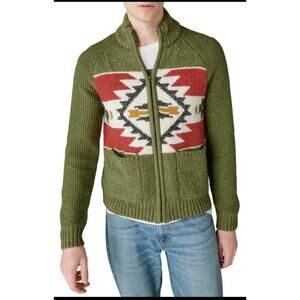 NWT Lucky Brand Men Size L  Green Southwestern Aztec Full Zip Knit Cardigan